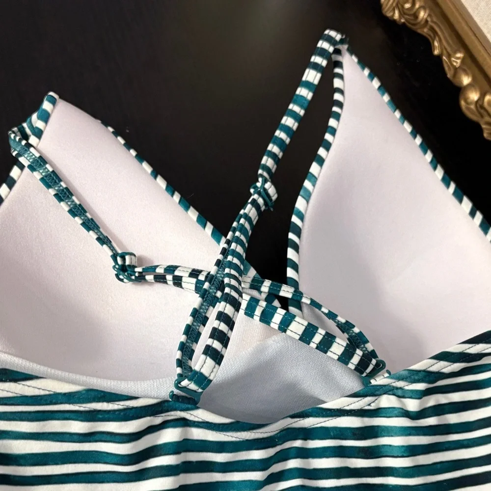 Naturana One Piece Swimsuit Striped Teal White - Picture 7 of 10